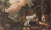 Herders resting and watering their animals by a set of ruins Roelant Savery